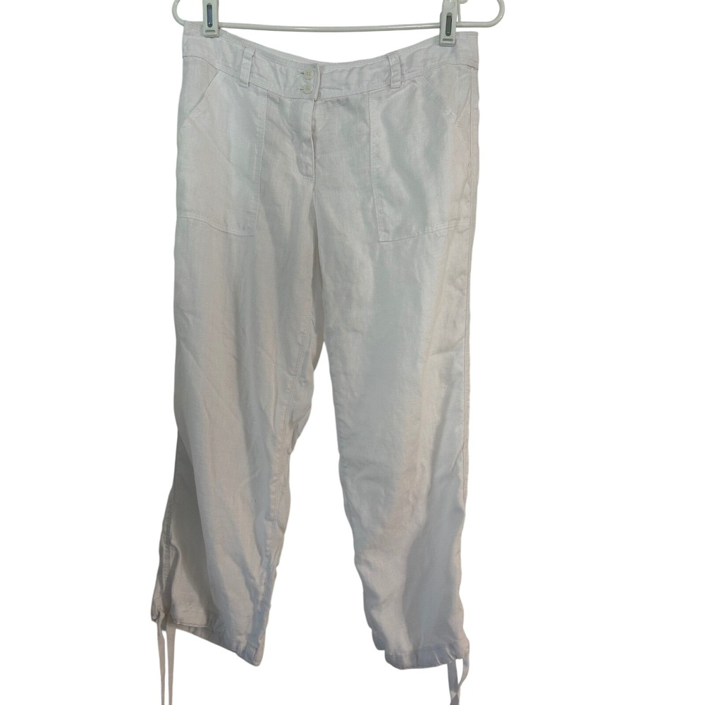 Tommy Bahama Linen Drawstring Cropped Cargo Pants White Sz 2 Coastal Resortwear